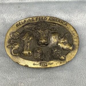 Vintage Lewis Buckles Belt Buckle Gold Tone Kent Feeds Helping Feed America